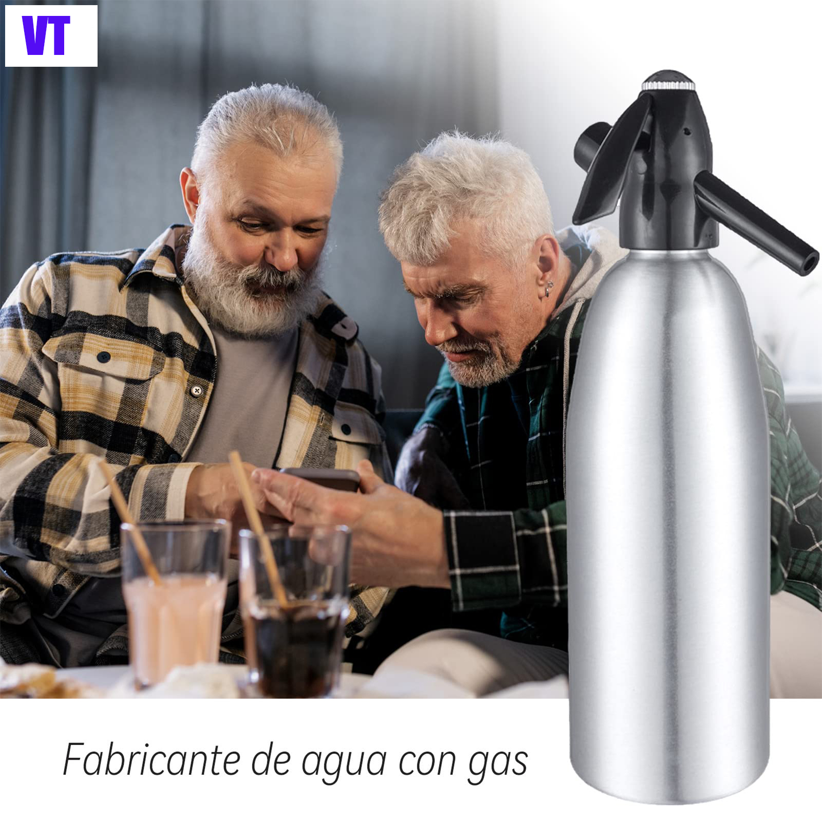 VT Soda Siphon 1L Seltzer Water Maker Alloy Soda Sparkling Water Maker Fizzy Soda Machine for Making Soda Water DIY Soda Drinks
