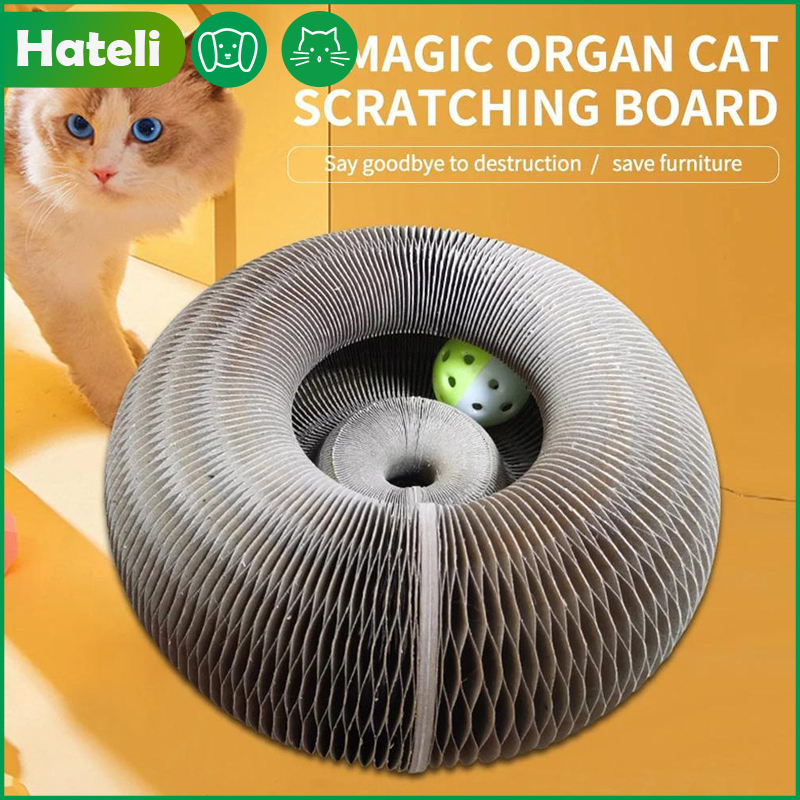 HATELI Magic Organ Cat Scratching Board Toy With Ball Cat Grinding Claw Cat Climbing Frame Cat Accordion Scratching Toy