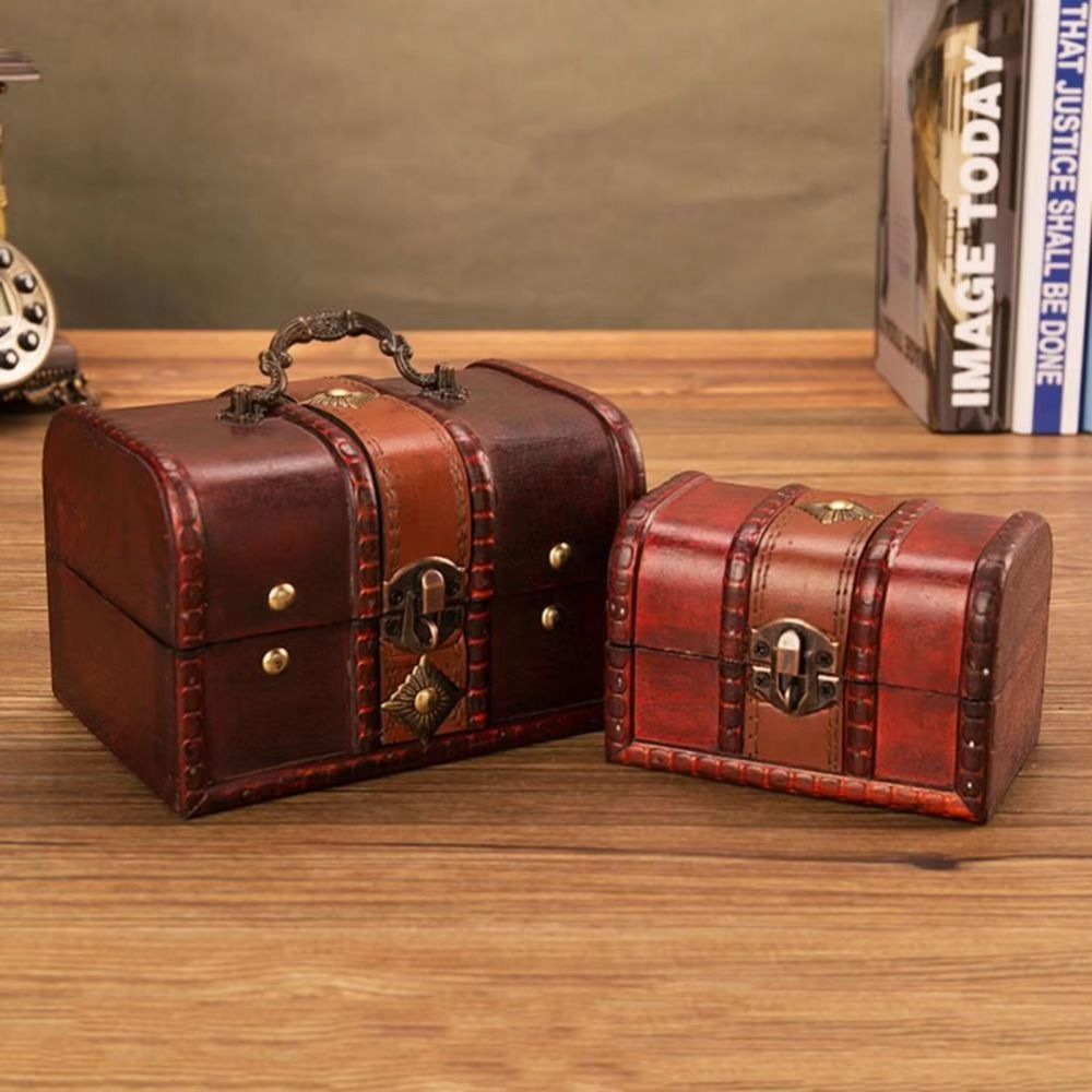 Antique Vintage Treasure Chest Decorative Wooden Jewelry Storage Box ...