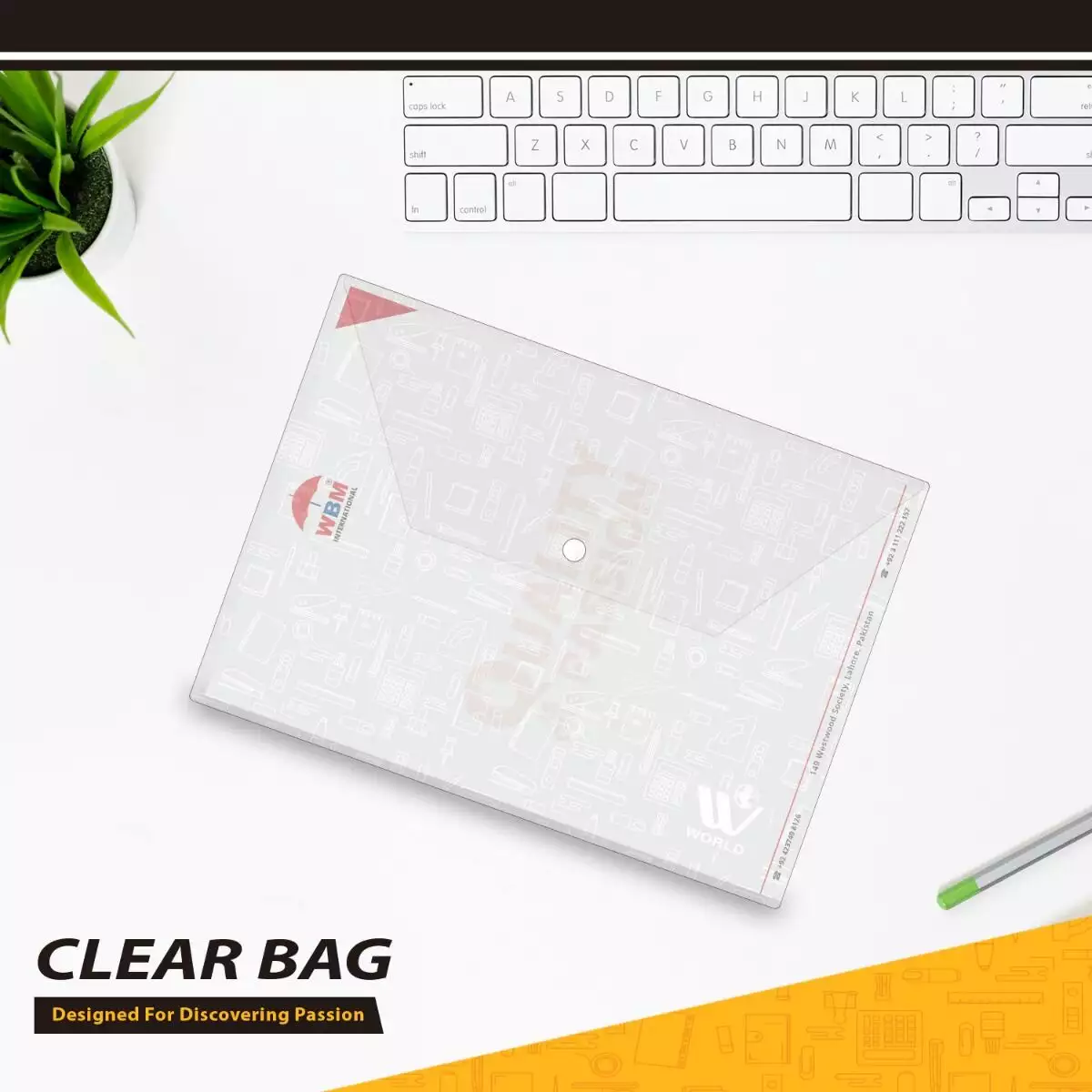 Pack of 12 - WBM Plastic Clear Bag Holder Transparent Bag- A4 Paper Size - File Holder, File Holder Bag, A4 Page Holder, Paper Holder File. 