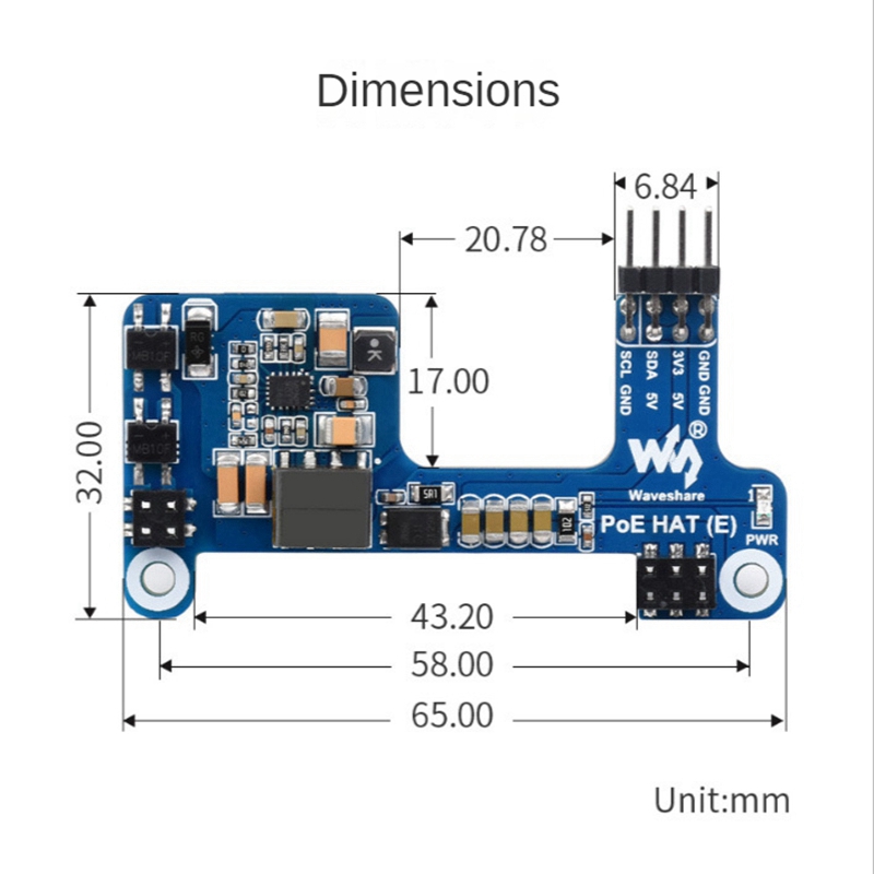 Waveshare Pi Hat Pcb Board Expansion Board PoE HAT(E) Ethernet Power over Expansion Board for Raspberry Pi 3B+/4B for IEEE 802.3Af 1PCS