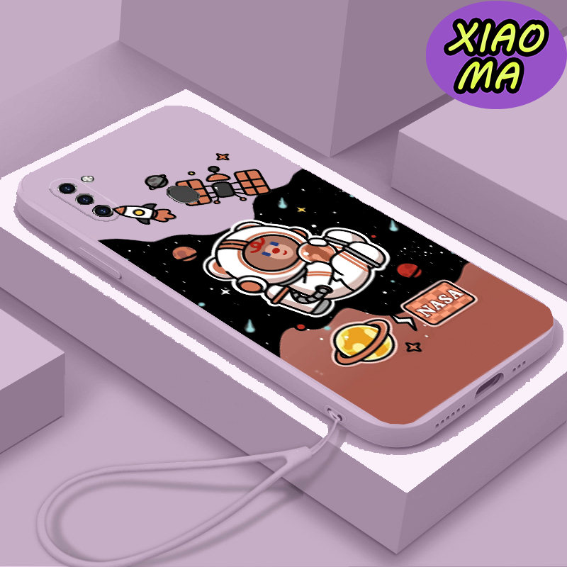 For Samsung A11 CellPhone Case Cute Bear Universe Moon Pattern Candy Color Phone Case