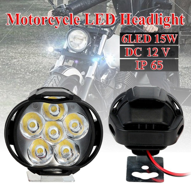 2Pcs 6 LED Motorcycle Headlight Highlights Waterproof Spotlight Auxiliary Spotlight Scooter Working Light with Switch Button