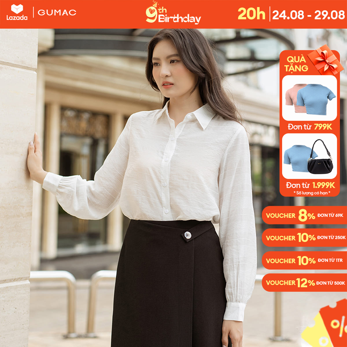 Áo sơ mi tơ sọc thời trang gumac ad06018