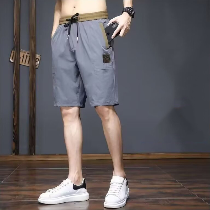 EERSHENSHI Men's shorts-Men's loose elastic large size casual shorts Versatile color block shorts with pockets
