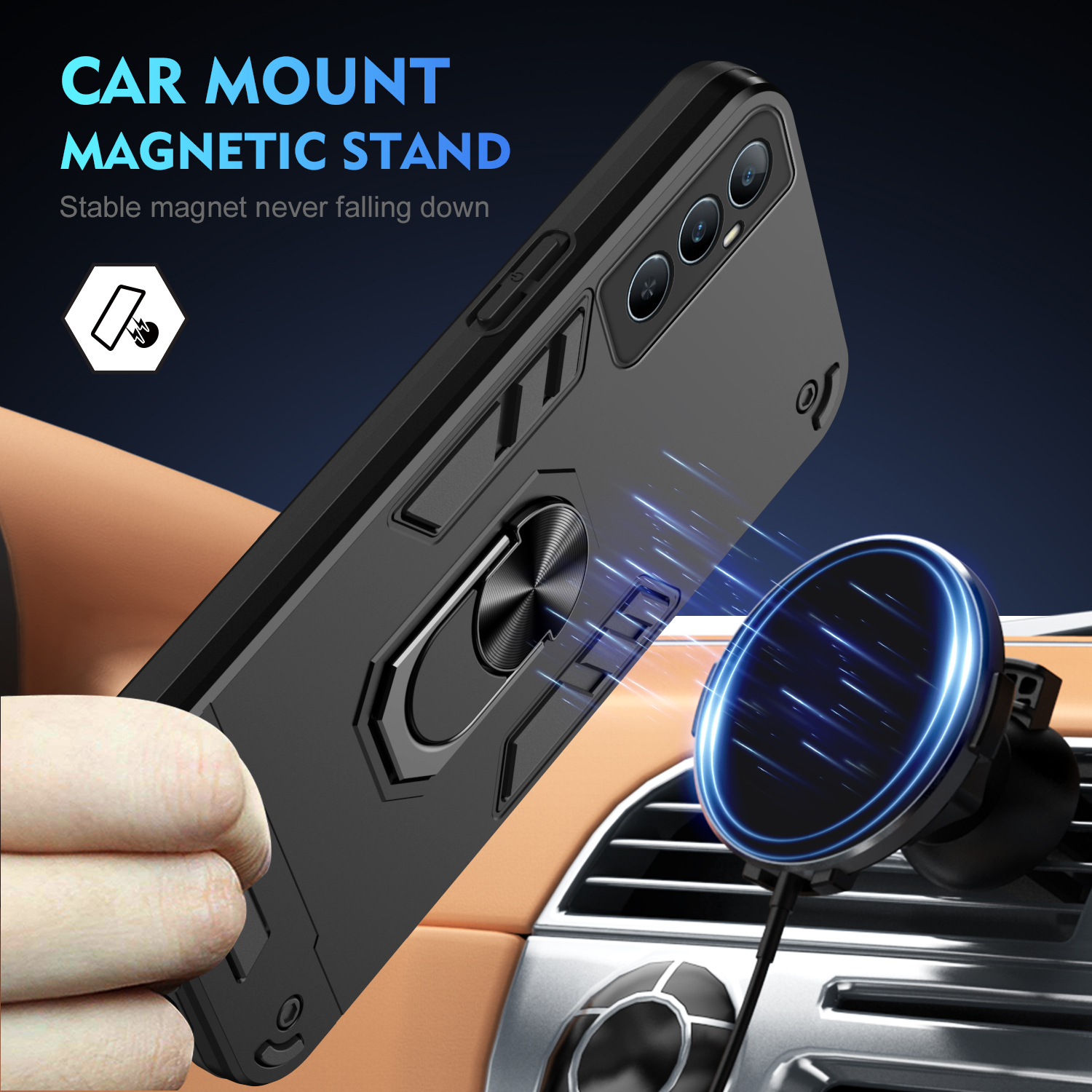 Phone case For Realme C67 Back cover Shockproof Armor Stand with Holder Car adsorb Ring For Realme C65 Cover cases. 