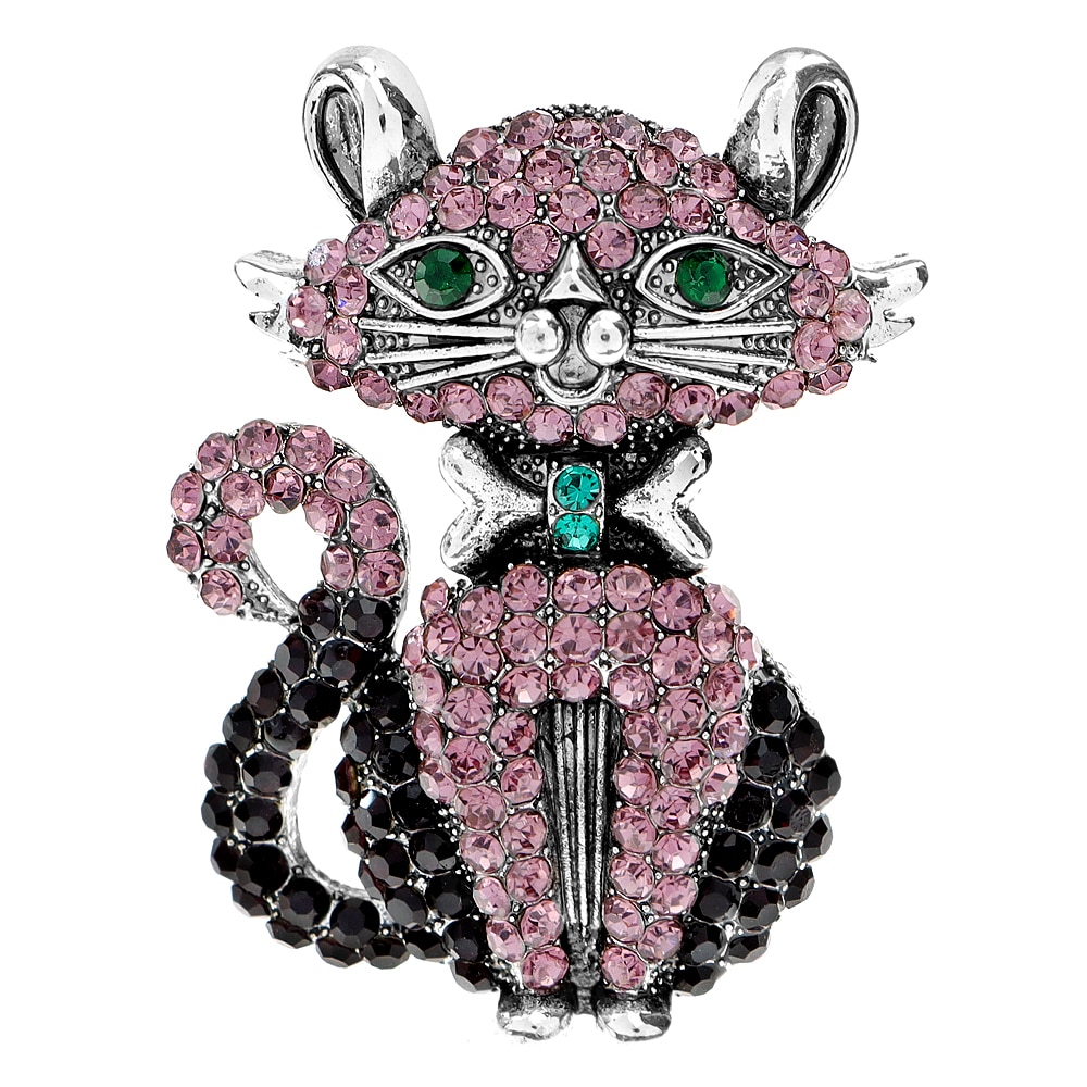 Rhinestone Sitting Cat Brooches For Women Cute Animal Pin 2 Colors Available Large Size Ornament High Quality New