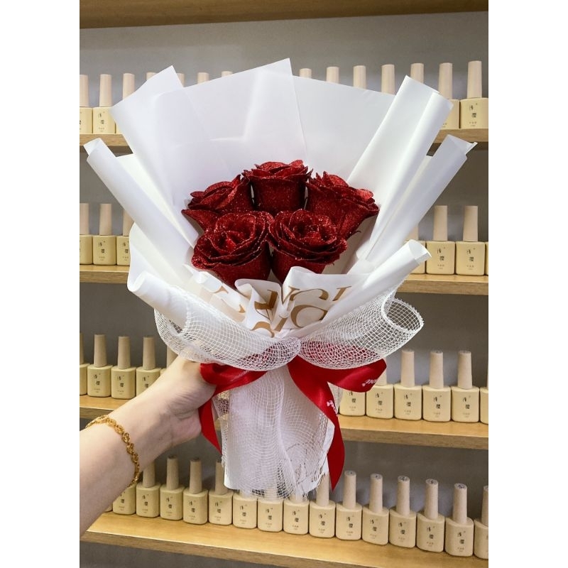 Bó hoa hồng sáp nhũ 5 bông