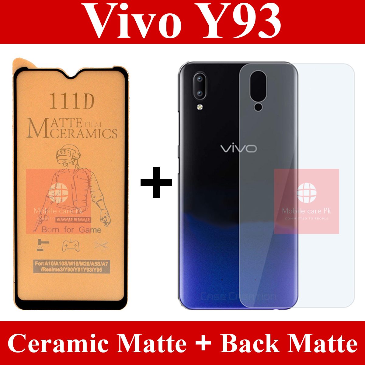 Vivo Y93 Matte Glass Fiber Glass Protector + Back Protector Carbon Fiber Matte Soft Skin Sheet For Vivo Y93. 