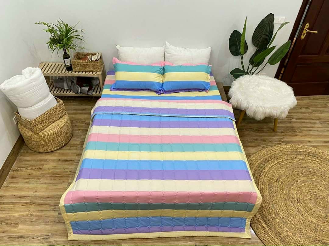 Trọn bộ 5 món chăn grap áo gối cotton poly - có quà tặng