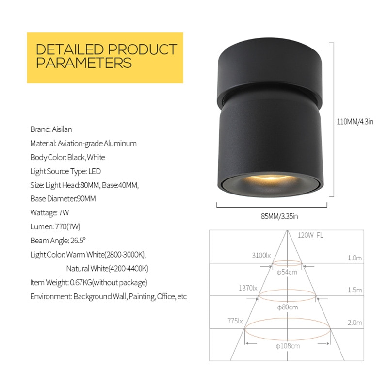 Aisilan Led Ceiling Light Surface Mounted 360 Degrees Round Curve Rotation Lamp Cylinder Creative 7w 9w Cree Cob Spot Light