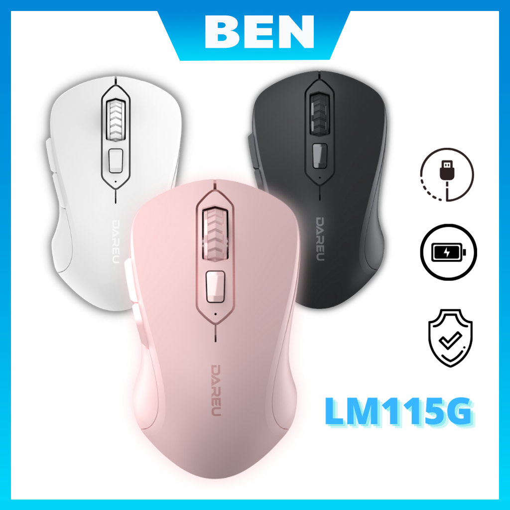 Chuột máy tính không dây Dareu LM115G Pink / Black Có nút trợ năng - Chuột chính hãng bảo hành 1 năm - Ben Computer Store