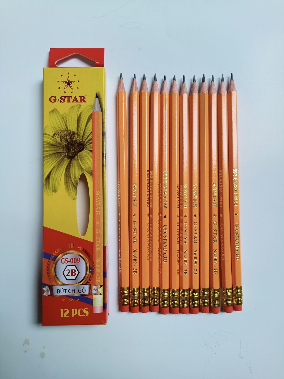 Hộp 12 cây bút chì thân vàng 2b gstar