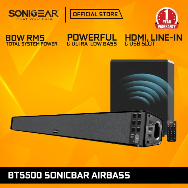 Sonicgear Bt 5500 Sonicbar Airbass Digital Optical Audio With Wireless Subwoofer Bluetooth Usbplayback Fm Line In Hdmi Lazada Singapore