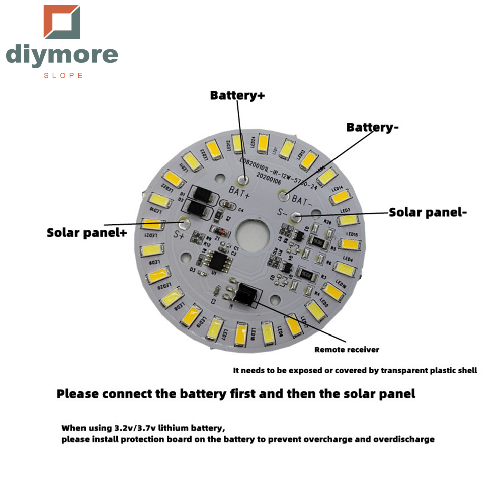 Diymore Đèn LED Năng Lượng Mặt Trời Hai Màu 3.2V 3.7V Hình Tròn Dốc Đèn Trần Năng Lượng Mặt Trời 12W Tấm Điều Khiển Từ Xa Cho Đèn Sân Năng Lượng Mặt Trời