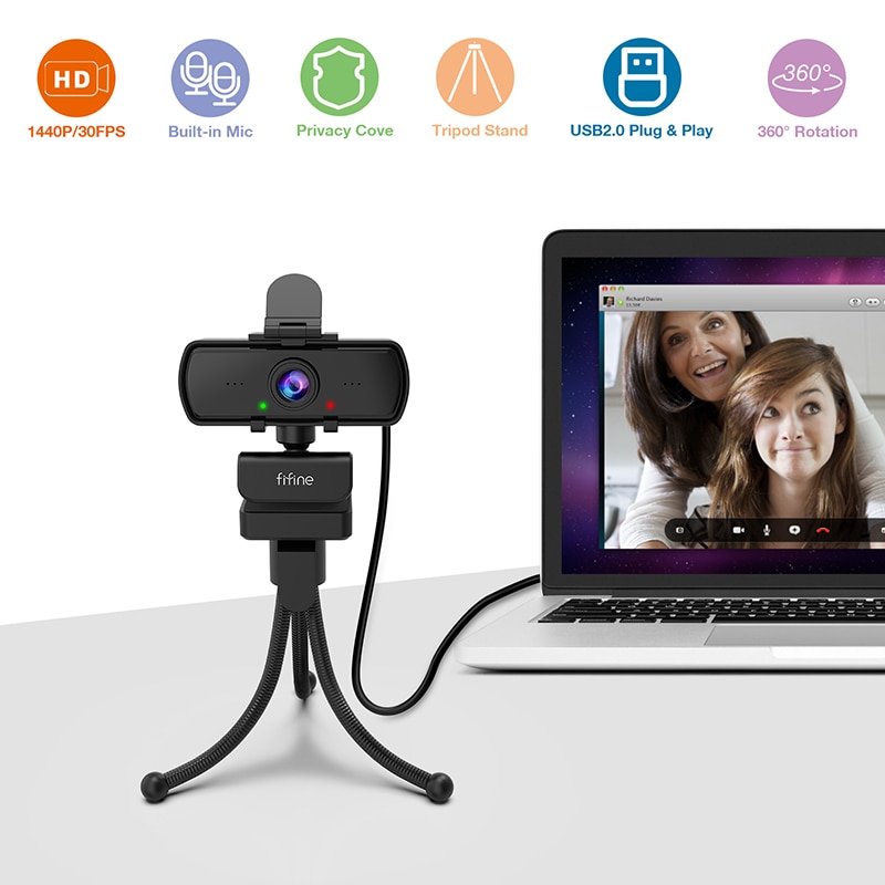 FIFINE 1440P Full HD PC Webcam With Microphone, Tripod, For USB Desktop & Laptop,Live Streaming Webcam For Video Calling-K420
