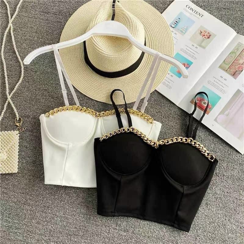 Áo Croptop 2 Dây Phối Xích (có mút ngực)