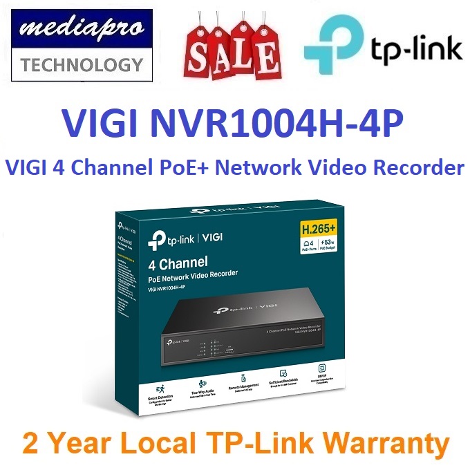 TP-Link NVR1004H-4P VIGI 4 Channel PoE+ ONVIF H.265+ Network Video