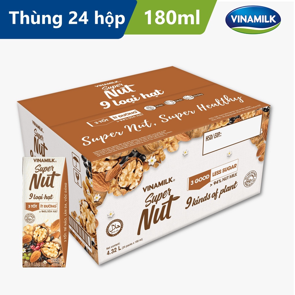 1 thùng sữa 9 loại hạt vinamilk super nut super nut - thùng 24 hộp 180ml