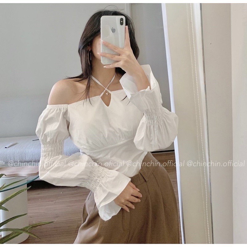 Áo sơ mi trễ vai buộc dây cá tính