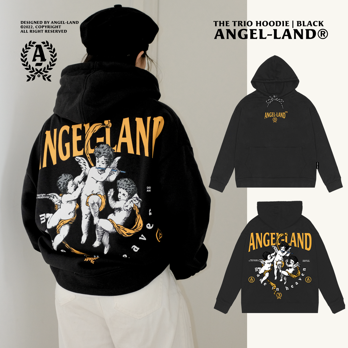 Áo Khoác Hoodie Angel-Land THE TRIO Màu ĐEN Chính hãng Nỉ Bông [T3B] thumbnail
