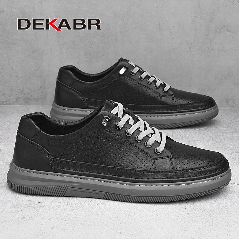 DEKABR Fashion Men Casual Shoes Lightweight Driving Shoes Genuine Leather Breathable Men's Flats Shoes Walking For Men