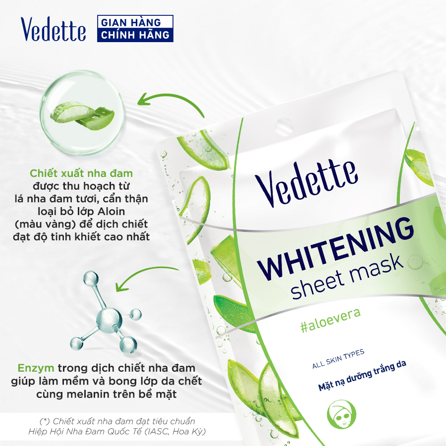 Combo 10 Mặt nạ giấy trắng da Vedette Nha Đam 22ml