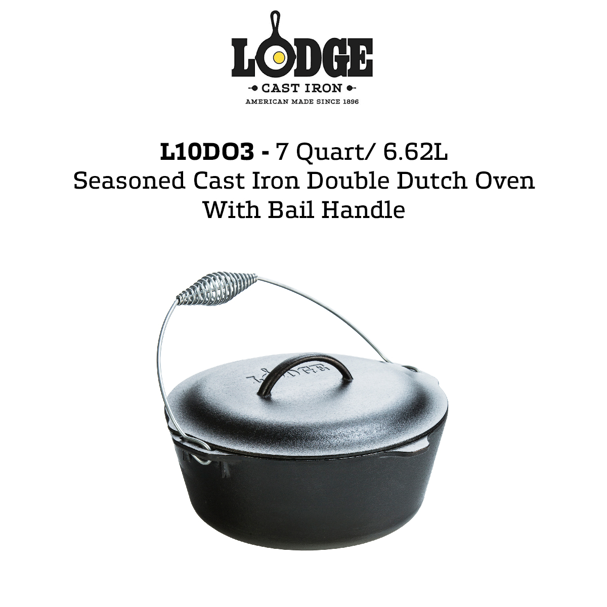 L10DO3 Lodge Quart Inch Seasoned Cast