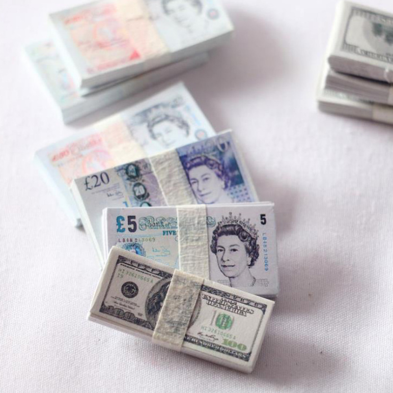 Mini Money 10 Bundles 1:12 Dollhouse Miniature Play Money Banknotes Decor for ...