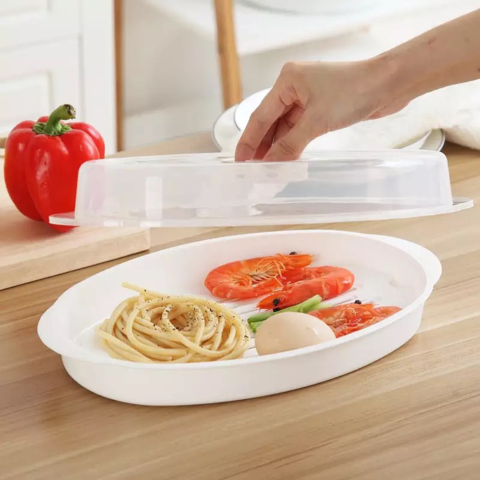 Fish Steaming Dish Microwave Steamer for Fish Authentic Steamed Fish Plate Microwaveable Transparent Cover Perfect for Home Kitchen