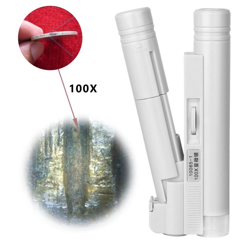 Handheld 100X Pocket Microscope Jewelry Loupe Magnifier with LED Lamp Light