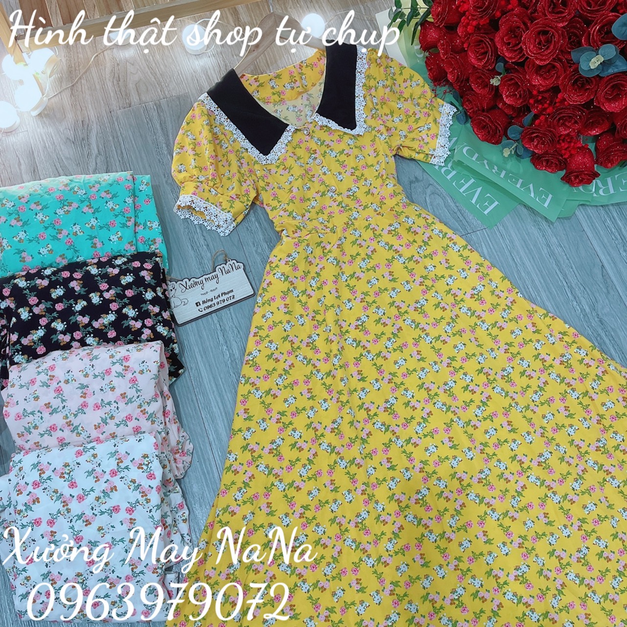 Maxi hoa nhí viền ren dễ thương (hình thật+video)