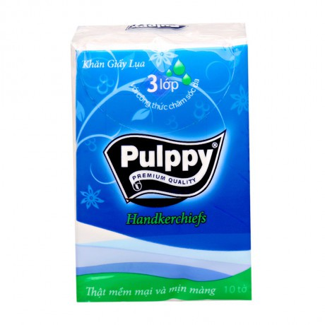 KHĂN GIẤY LỤA PULPPY BỎ TÚI 3 LỚP - LỐC 10 GÓI
