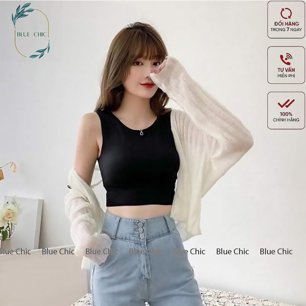 Shirt croptop women Blue chic fitting armpits three hole pullover sleeveless style hugging body tank top cotton fabric Co elastic good 3 color black white Brown