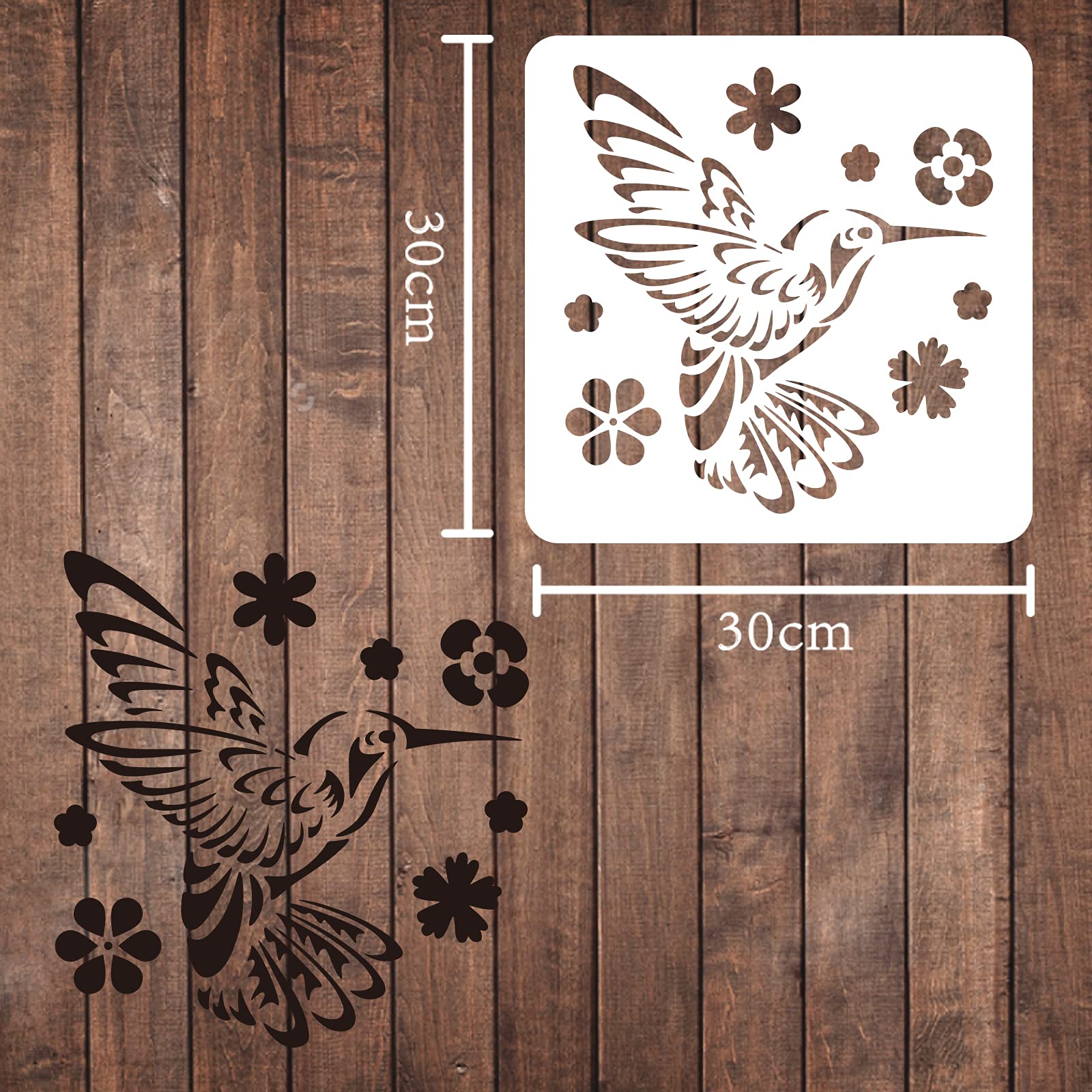 Hummingbird Stencil Template – 11.8x11.8 Inch Reusable Square Plastic ...