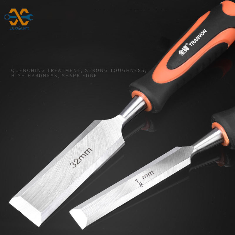 ZUOGUAN Đục gỗ Đầu phẳng cái Đục gỗ dụng cụ nghề mộc Trọn Bộ Dao đục đục dẹt Đục Gỗ Đủ Size Hark Caput Thép Chuẩn
