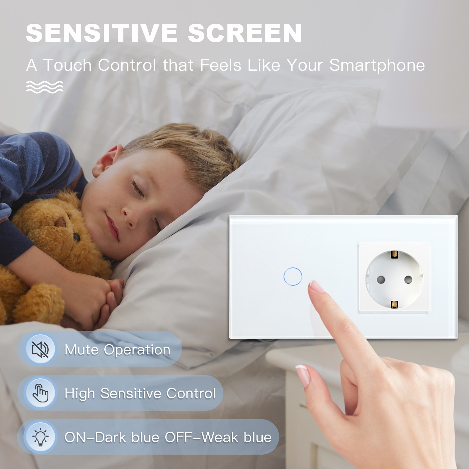 BSEED EU Standard Single Power Socket Touch Switch Usb Wall Sockets Double Sockets Triple Wall Sockets Quadruple Glass Sockets