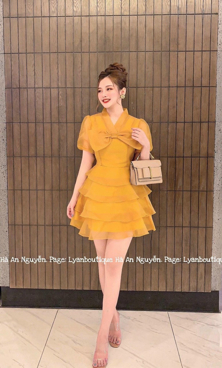 đầm nơ voan tầng hàng thiết kế chuản size xinh lung linh ld22