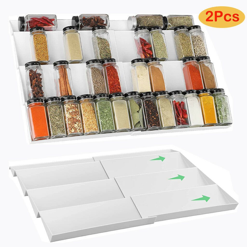 2Pcs Expandable Spice Drawer Organizer, 4 Tier Spice Rack - Drawer Insert Tray