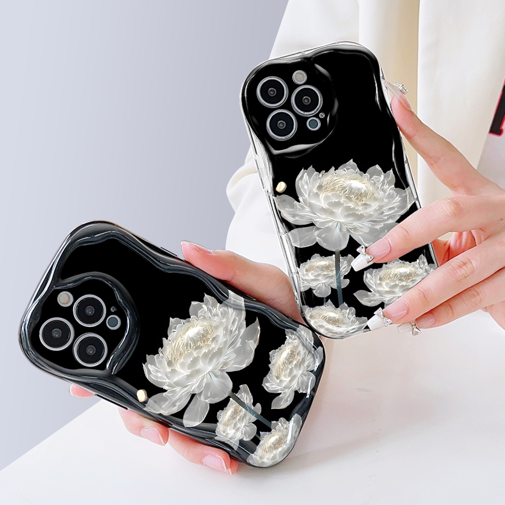 UCUC for Infinix Note 50 4G Note 50 Pro 4G Back Cover White Lotus Flowers Wavy Edge Soft Texture Silicone Phone Case. 