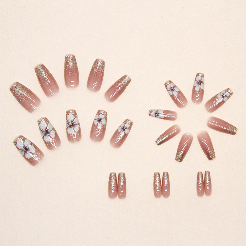 BTS%20%E3%80%90WITH%20GLUE%E3%80%9124Pcs%20Elegant%20Pink%20Fake%20Nails%20DIY%20Art%20Design%20False%20Nails%20Hand-painted%20Flowers%20Wearable%20Nails%20Stylish%20Pattern%20Artificial%20Nails%20Women's%20gifts%20New%202025%20-%20Image%204