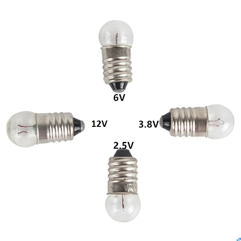 Bóng đèn sợi đốt đuôi xoáy E10 - 3.8V / 6V / 12V - Chuôi đèn E10 (2 cái)