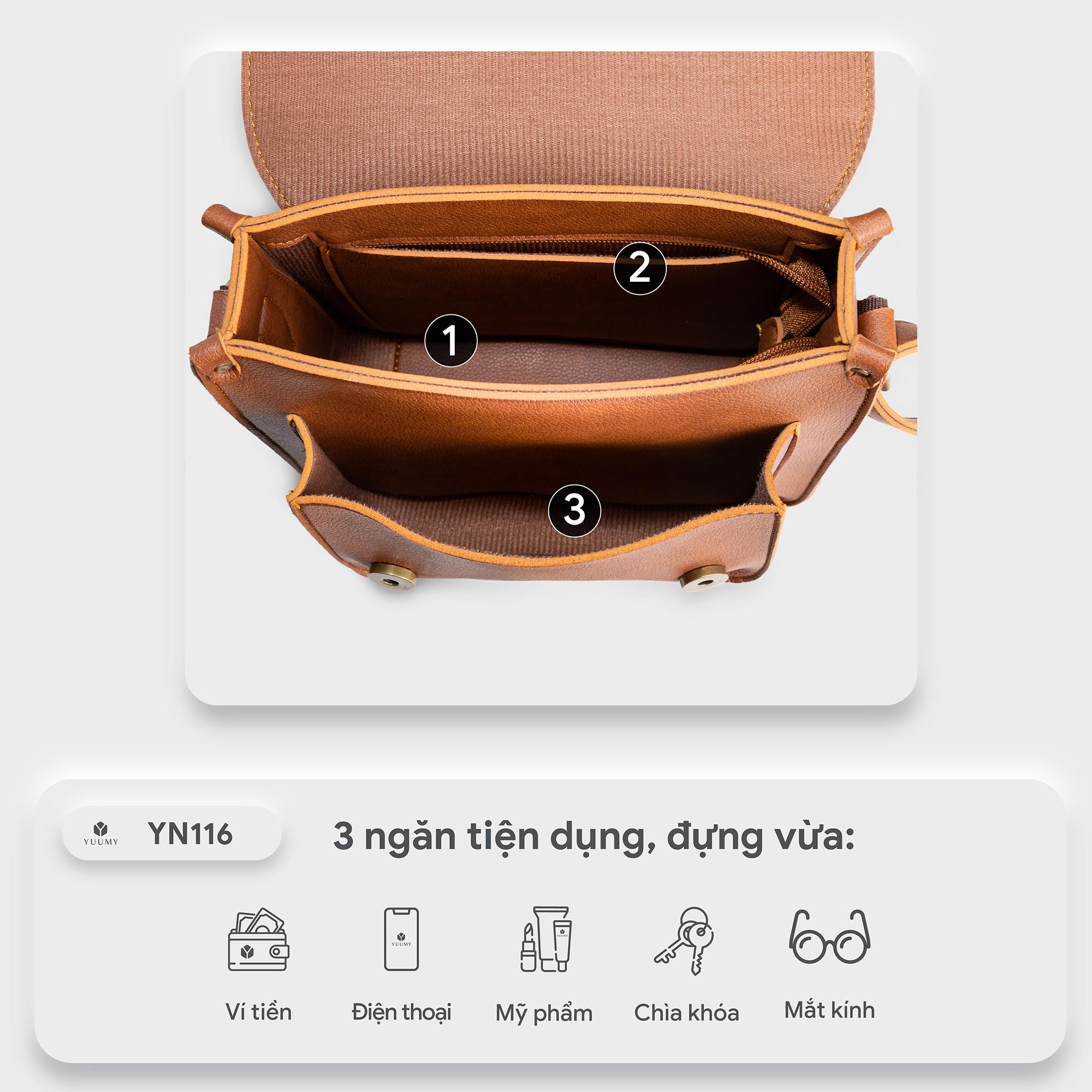 Túi Yuumy (Thời trang nữ size 20 - Túi đeo chéo da Seasand YN116)