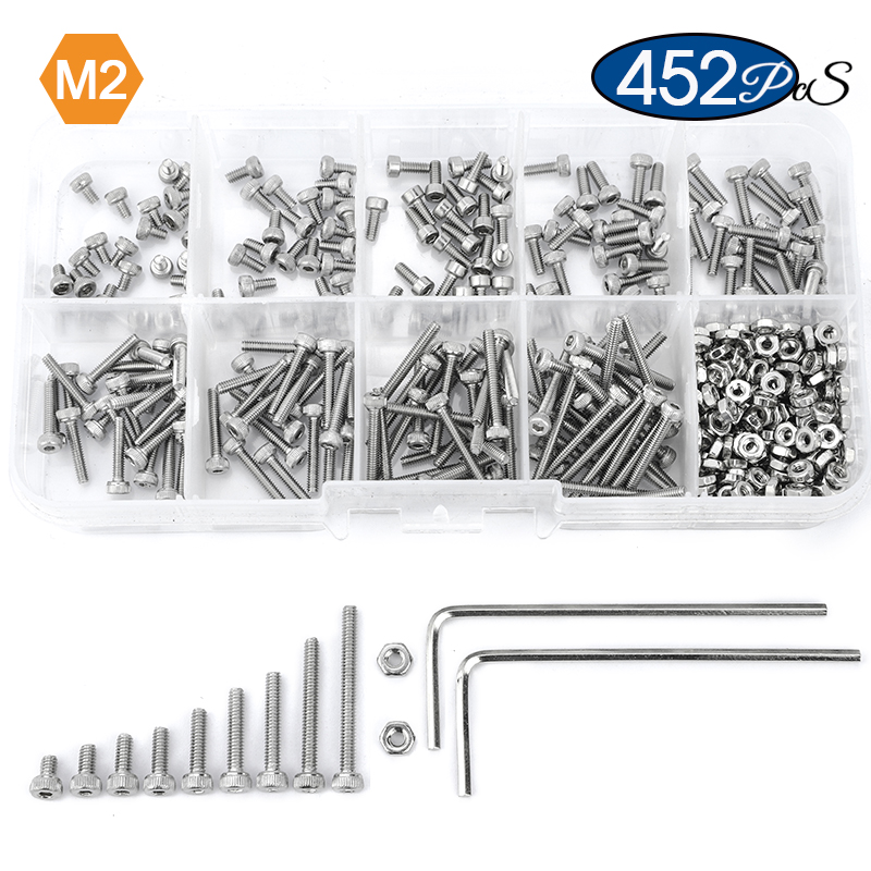 NINDEJIN Hex Hexagon socket cap head screws set allen head screw kit m2 m2.5 m3 m4 m5 m6 stainless steel DIN912 bolt and nut kit
