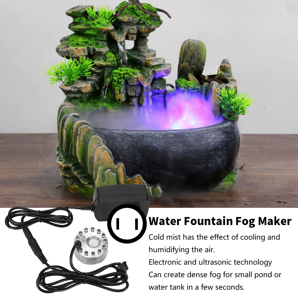 Fog Maker With 12 Colorful Lights Water Fountain Atomizer ABS+Aluminum