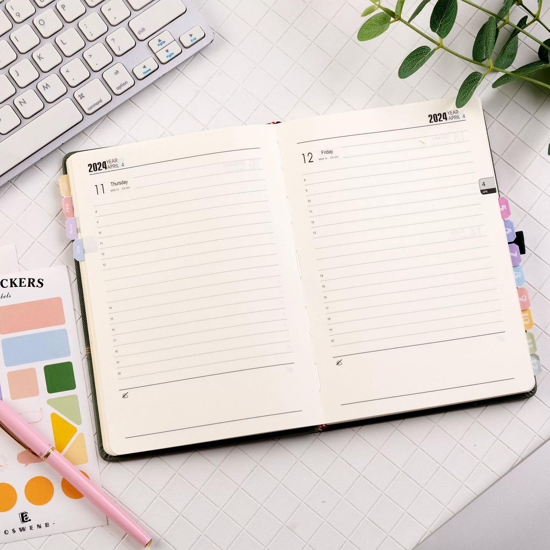 2024 A5 English Agenda Planner Organizer Diary Plan Business Office Notebook Schedule Notepad Simple Journal Sketchbook Plan Student Stationery Supplies