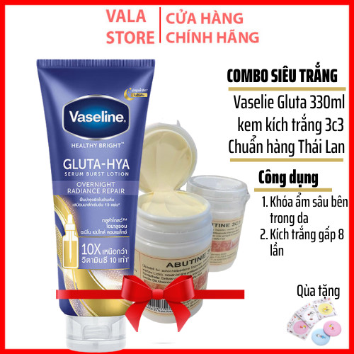 [ COMBO Siêu trắng ] Kem kích trắng 3c3 và vaseline Gluta 10x đêm màu xanh tím Chuẩn Thái Bật Tông Sau 7 Ngày