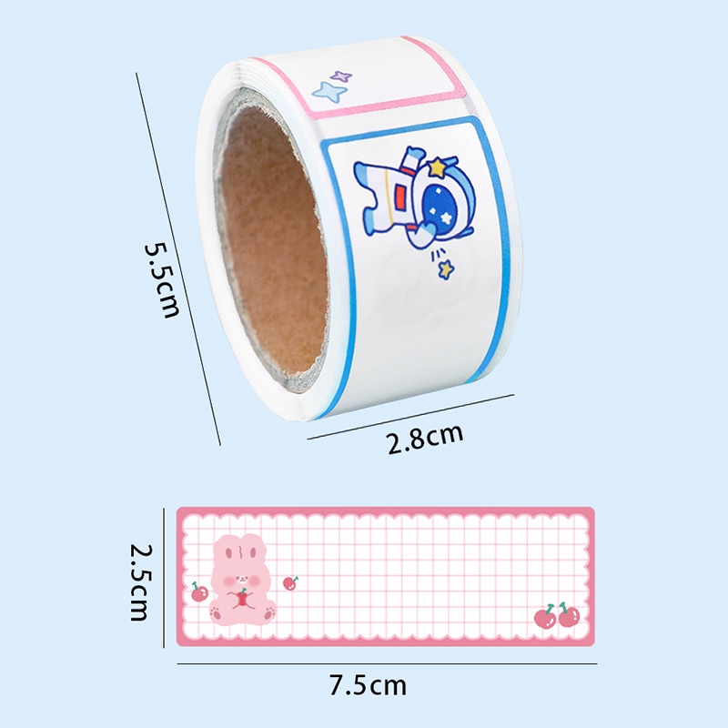 60 miếng dán tên hoạt hình dễ thương cuộn băng Nhãn dán nhãn phân loại học sinh