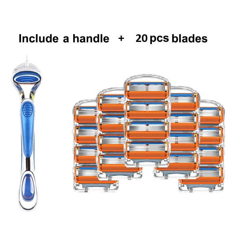 Gillette Fusion 5 Compatible Refill Replacement Blades Cartridge (Orange) and/or Handle (Blue