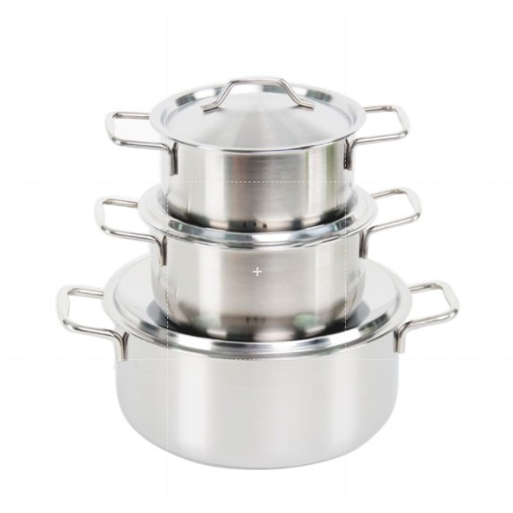 Bộ 3 nồi inox sáng bóng nắp inox 24cm18cm 16cm  dùng dược bếp từ và mọi loại bếp  bộ nồi inox chắc chắn cao cấp